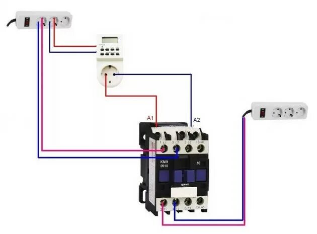 Подключение реле времени через контактор Подключение пускателя через кнопку 380 к электродвигателю HeatProf.ru
