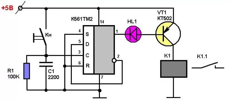 Подключение реле времени к кнопке без фиксации Ответы Mail.ru: Вопрос по схеме с микрухой К561ТМ2.