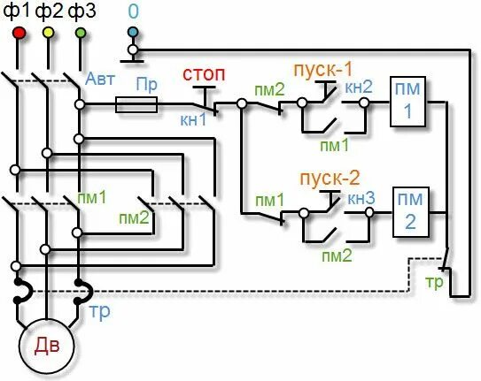 Подключение реверсивного пускателя через кнопочный пост Электрическая схема магнитного пускателя реверсивного типа, описание её работы и