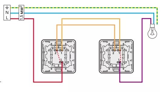 Подключение реверсивного выключателя света Схема переключателя света с двух мест HeatProf.ru