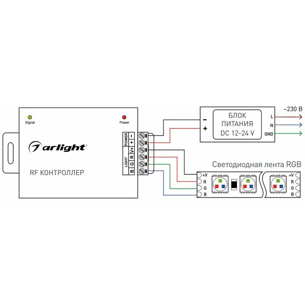 Подключение rgb без контроллера Контроллер-регулятор цвета RGB с пультом ДУ Arlight LN-RF20 LN-RF20B-H (12-24V,1