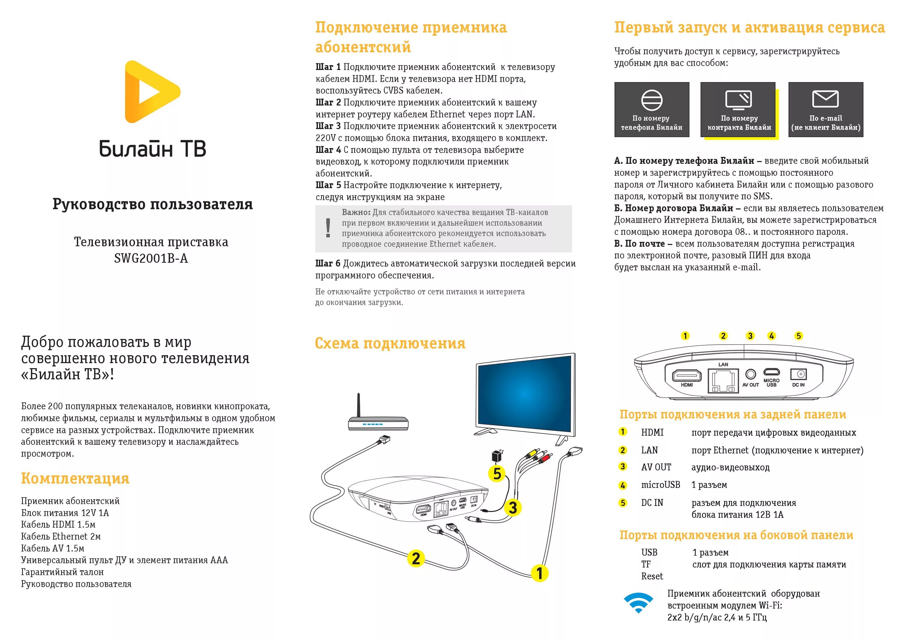 Подключение роутера билайн к телевизору ТВ-приставка SWG2001B-A - инструкция: подключение, настройка и управление приста