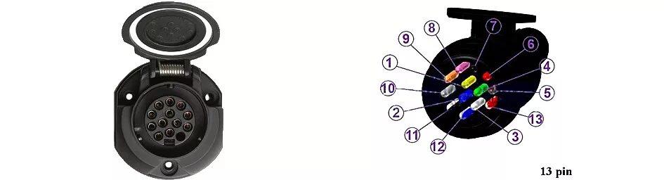 Подключение розетки абс 7 пиновый тягач маз Схема подключения 13-ти контактной вилки