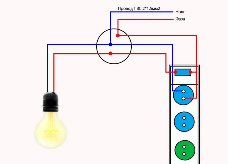 Подключение розетки через лампочку 2 в 1 временное освещение и электрика на объекте - схема подключения.