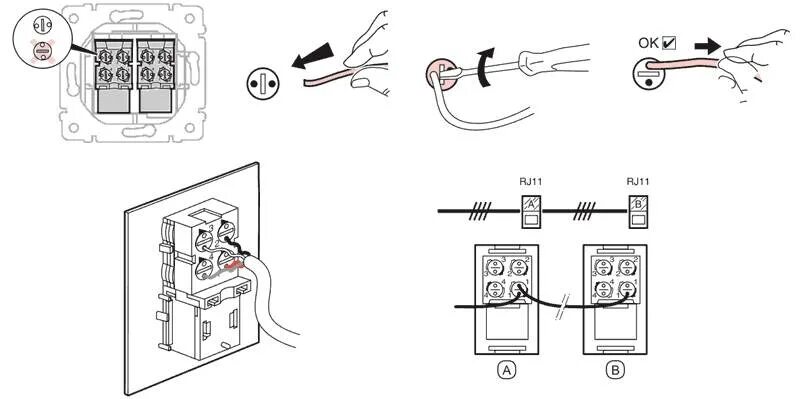 Подключение розетки rj 11 Схема подключения телефонных розеток легранд