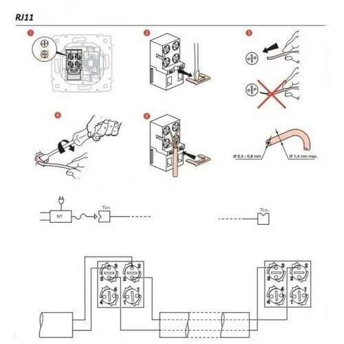 Подключение розетки rj 11 Legrand valena 774439 Розетка телефонная TF RJ-11 двойная (белая)