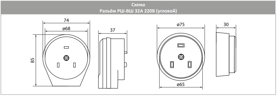 Подключение розетки рш вш Разъём РШ-ВШ абк-сила 32А 220В 2P+PE открытый угловой пластик белый 6 шт - купит