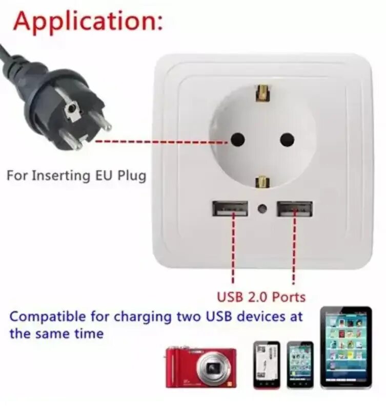 Подключение розетки с юсб кабелем Wall Power Socket 16A EU Standard Outlet With 2A Dual USB Charger Port for Mobil