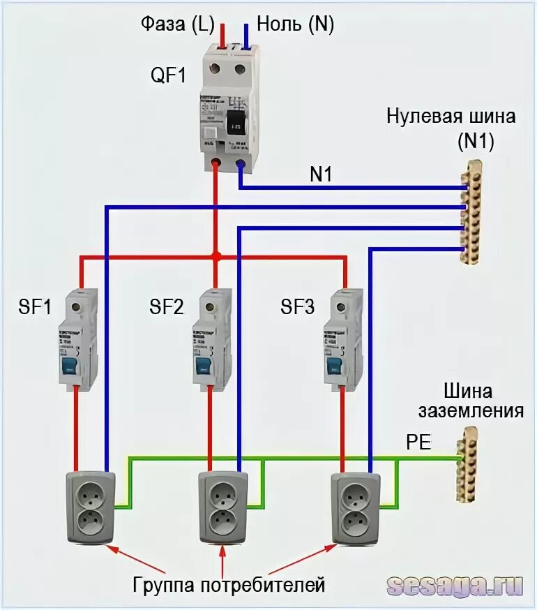 Подключение розеток узо Схема подключения УЗО Ремонт гаража, Безопасность дом, Электротехника
