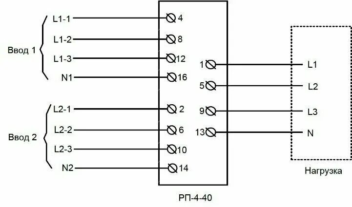 Подключение rp 1 Модульный реверсивный переключатель (рубильник) меандр РП-4-40, 4p, 40А, комплек