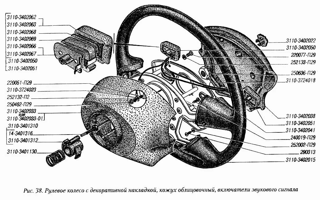 Подключение руля газ 31105 на газ 3110 Рулевое колесо с декоративной накладкой, кожух облицовочный, включатели звуковог