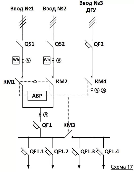 Подключение с двух вводов Схемы АВР для ДЭС, ДГУ, ДГА, на два ввода и ДЭС, на три ввода и ДЭС с секциониро