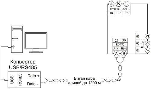 Подключение с2000м к компьютеру через usb rs485 Установка и подключение Термодат-10И5