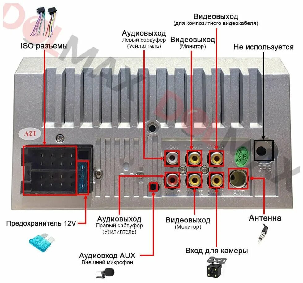 Подключение сабвуфера на магнитоле 4 выхода Автомагнитола 2 din (дин) с сенсорным экраном 7", пультом и камерой заднего - ку