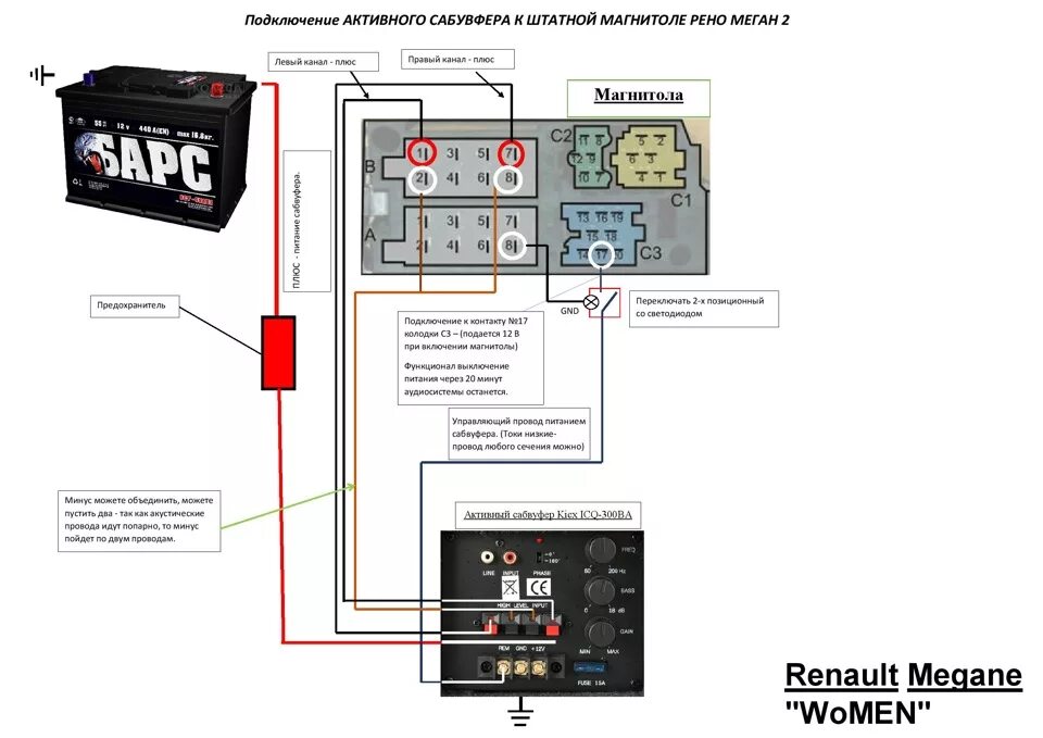 Подключение сабвуфера штатной магнитоле рено Подключение сабвуфера активного к магнитоле фото - Сервис Левша