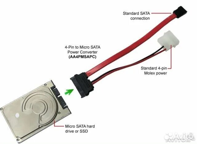 Подключение sata диска через usb Переходник Micro SATA device to satamolex купить в Мценске Электроника Авито