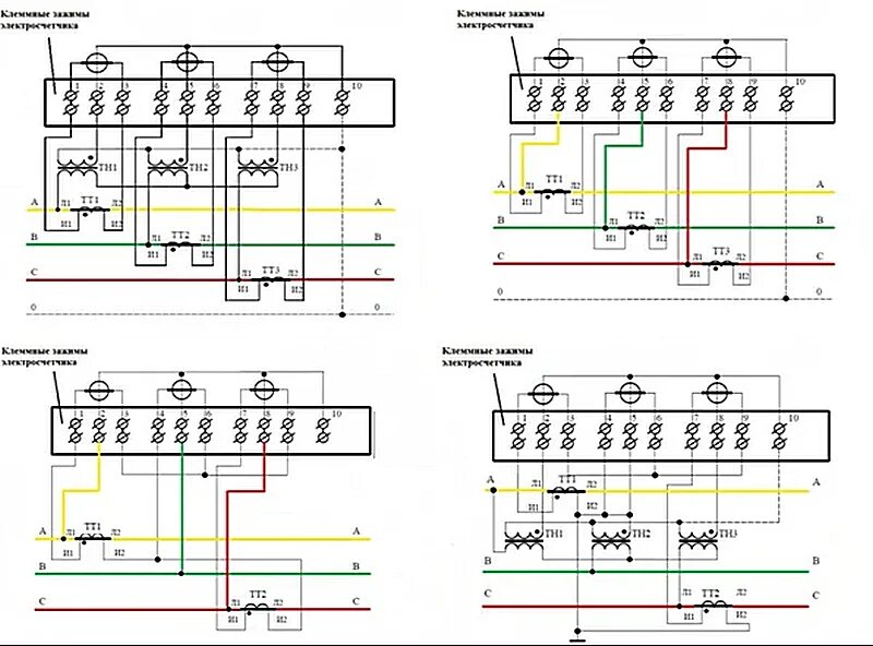 Подключение счетчика 10 кв Подключение трансформаторов тока к трехфазному счетчику: семипроводная схема под