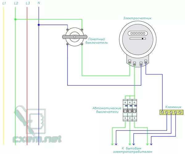 Подключение счетчика электроэнергии своими руками схема Подключение электрического счетчика