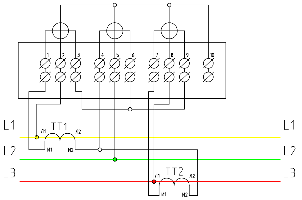 Подключение счетчика с двумя трансформаторами тока 27.09.2016, Подключение счетчика электроэнергии в низковольтную сеть большой мощ