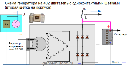 Подключение щеток генератора схема Как подключить генератор с двухконтактными щетками вместо генератора одноконтакт