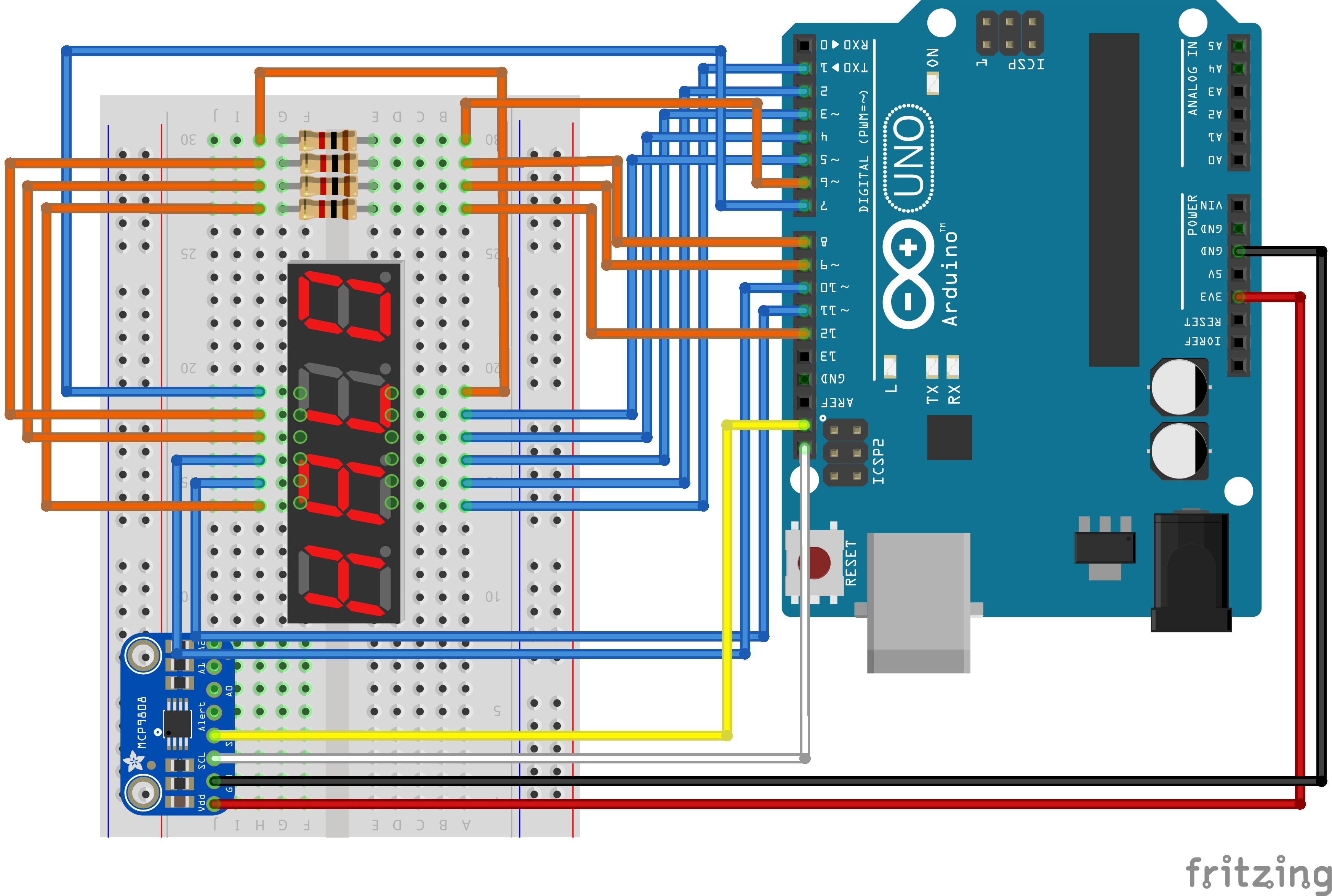 Подключение семисегментного индикатора к ардуино 4 разряда MCP9808 and 4-digit 7-segment display - Arduino Project Hub