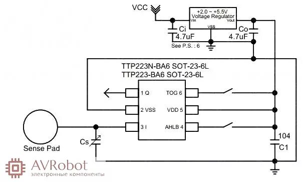 Подключение сенсорной кнопки ttp223 TTP223-BA6 микросхема сенсорного выключателя, SOT23-6L цена купить 3051 - Микрос