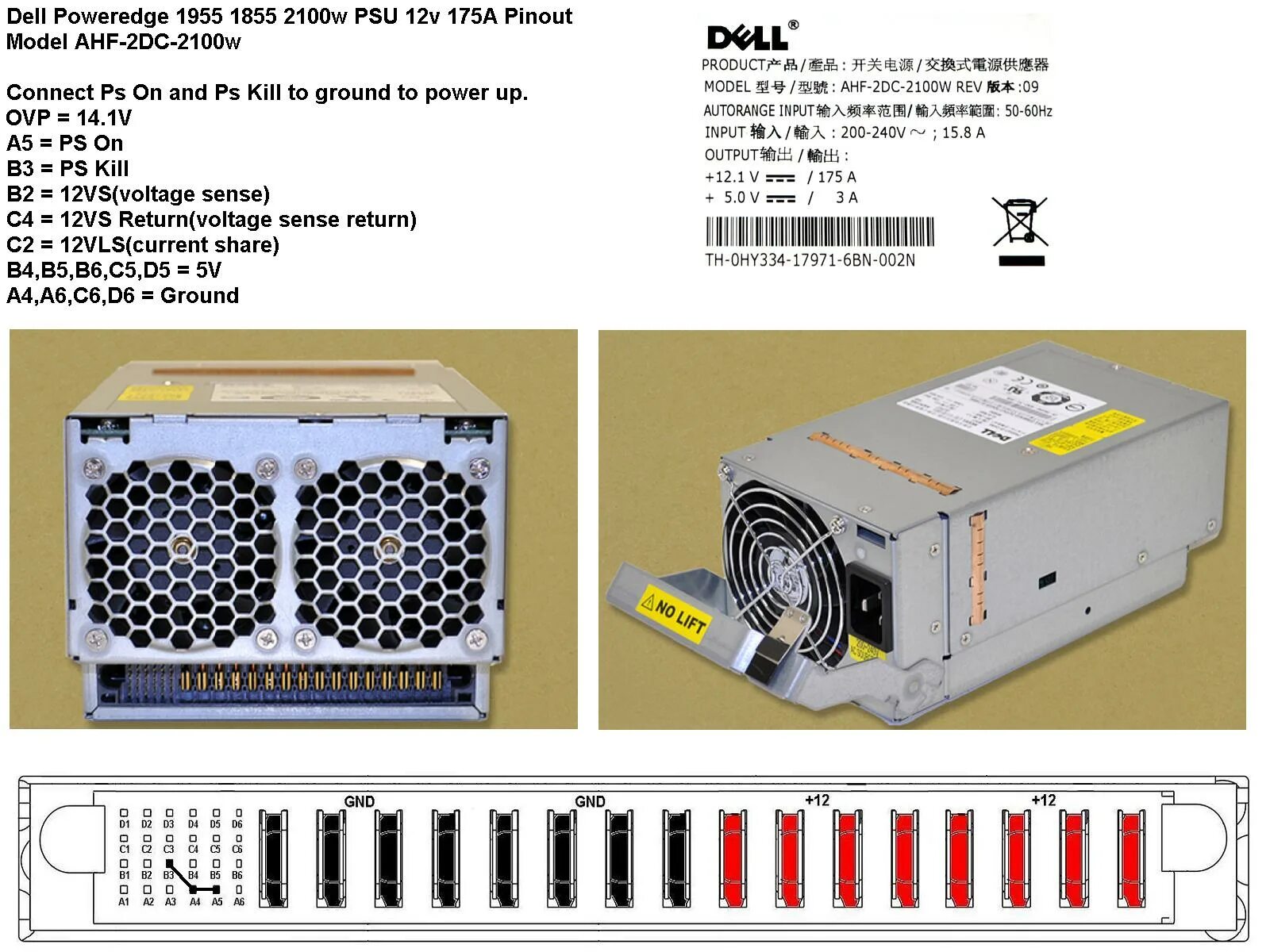 Подключение серверных блоков питания Attachment browser: Dell Poweredge 2100w pinout.jpg by xandrios - RC Groups