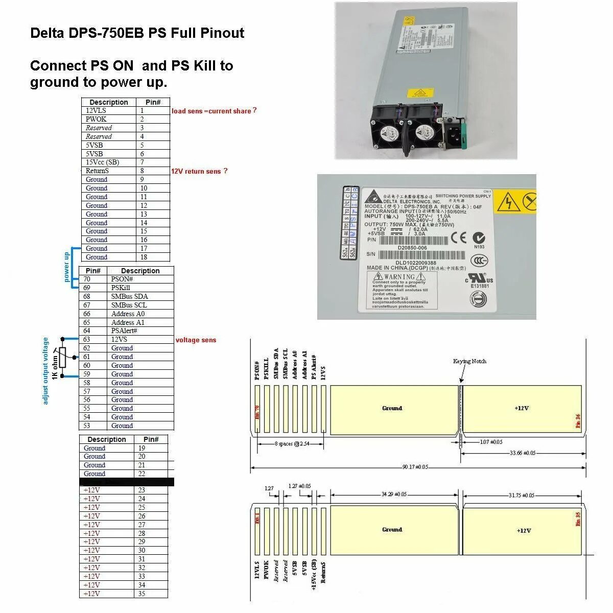 Подключение серверных блоков питания Attachment browser: Delta DPS-750EB full pinout.jpg by s.nase - RC Groups
