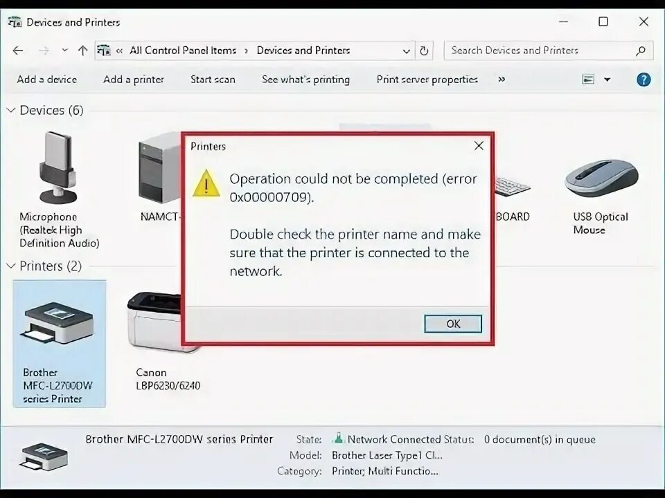 Подключение сетевого принтера ошибка 0x00000709 FIX: Operation Could Not Be Completed (Error 0x00000709) - YouTube