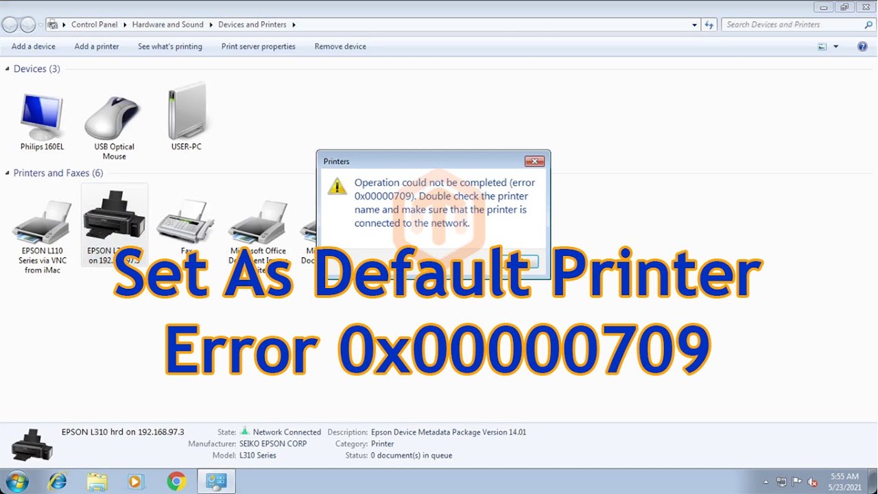 Подключение сетевого принтера ошибка 0x00000709 Mengatasi Printer Tidak Bisa Set As Default Error 0x00000709 - YouTube