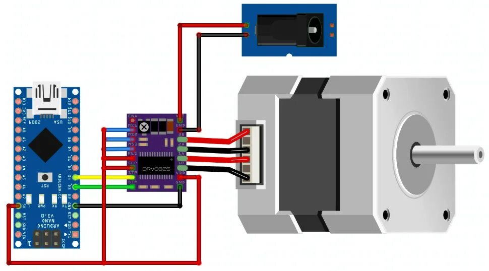 Подключение шагового двигателя через драйвер DRV8825 Драйвер шагового двигателя - купить в duino.ru