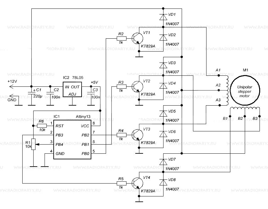 Подключение шагового двигателя через шим контроллер Контроллер шагового двигателя на ATtiny13 - Микроконтроллеры и Технологии