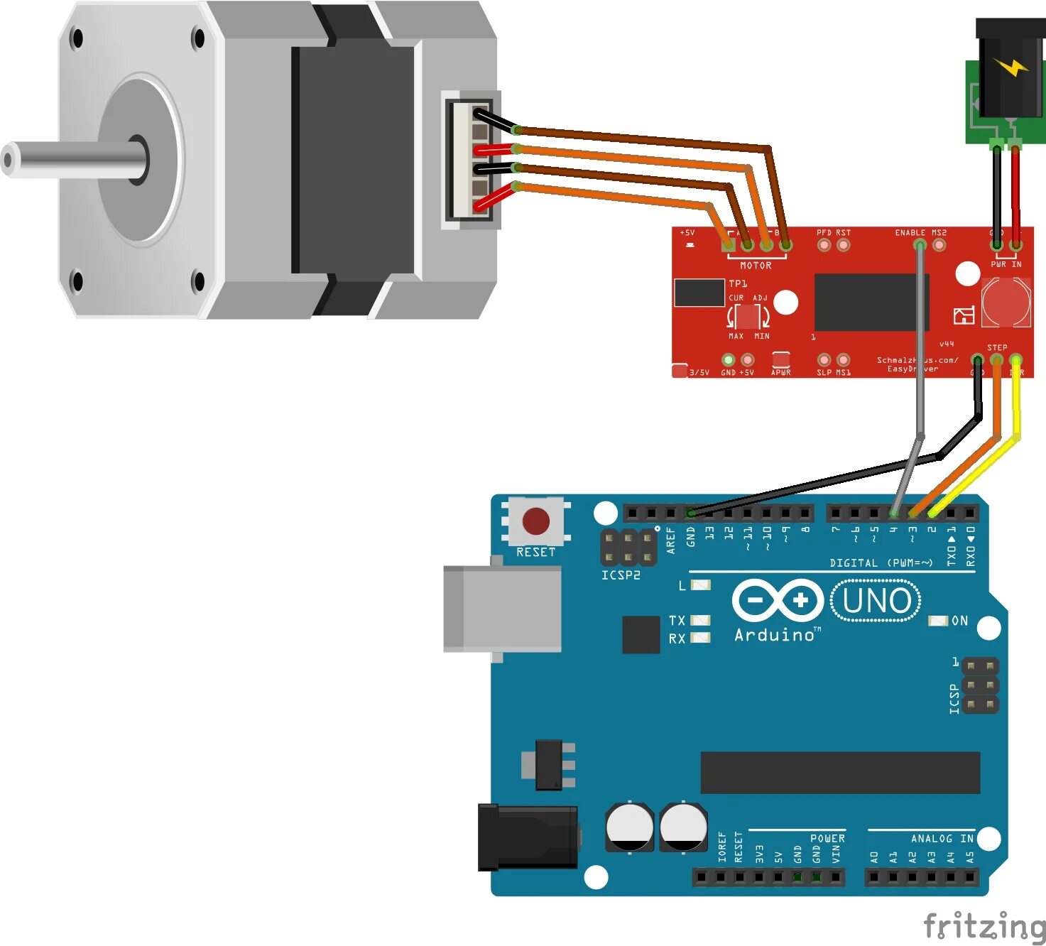 Подключение шагового двигателя к ардуино уно Драйвер шагового двигателя EasyDriver A3967 arduinoLab