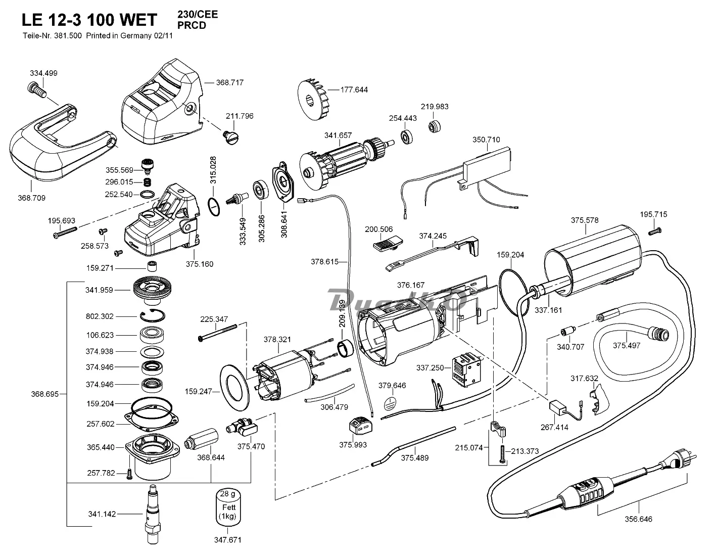 Подключение шлифовальной машины Модель: LE 12-3 100 Wet PRCD