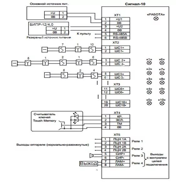 Подключение сигнал 10 болид Схемы внешних подключений, Схема внешних подключений "Сигнал-10" - Оборудование 