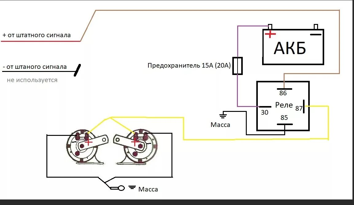 Подключение сигнала через реле через кнопку Подключения туманок 2. И установка сигнала. - KIA Ceed (2G), 1,4 л, 2014 года св