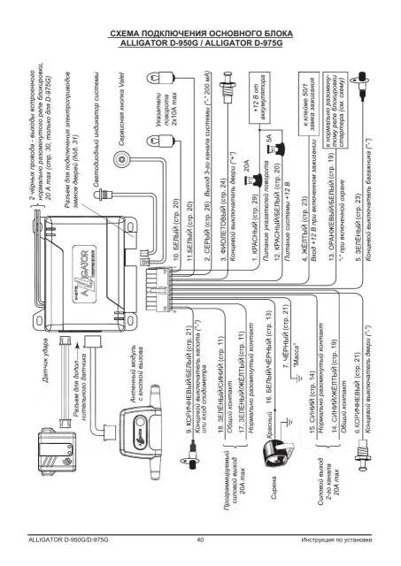 Alligator S-550 ver.2 40/76 Схема подключения основного блока alligator s 575