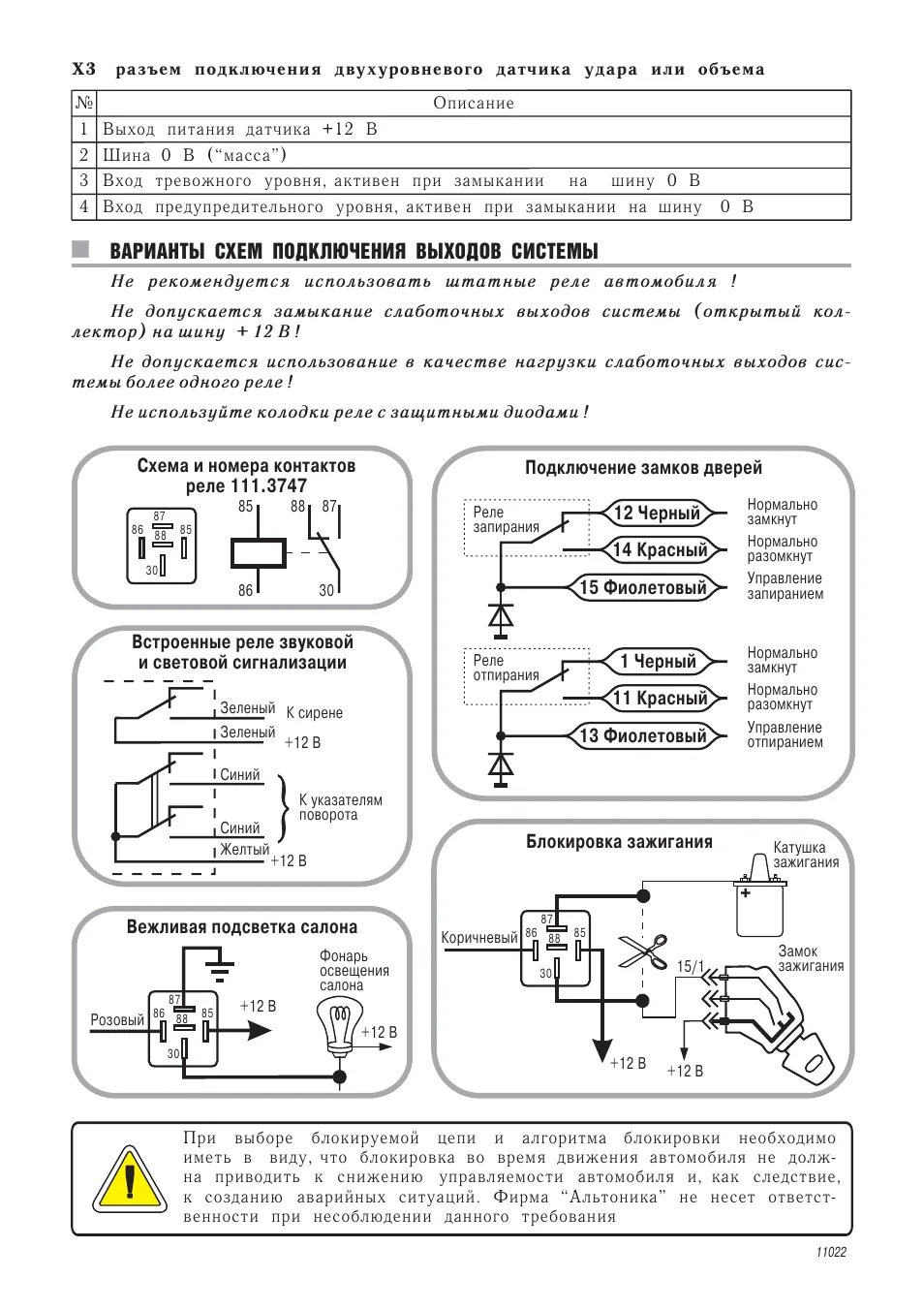 Подключение сигнализации альтоника Варианты схем подключения выходов системы Инструкция по эксплуатации Guard RF-03