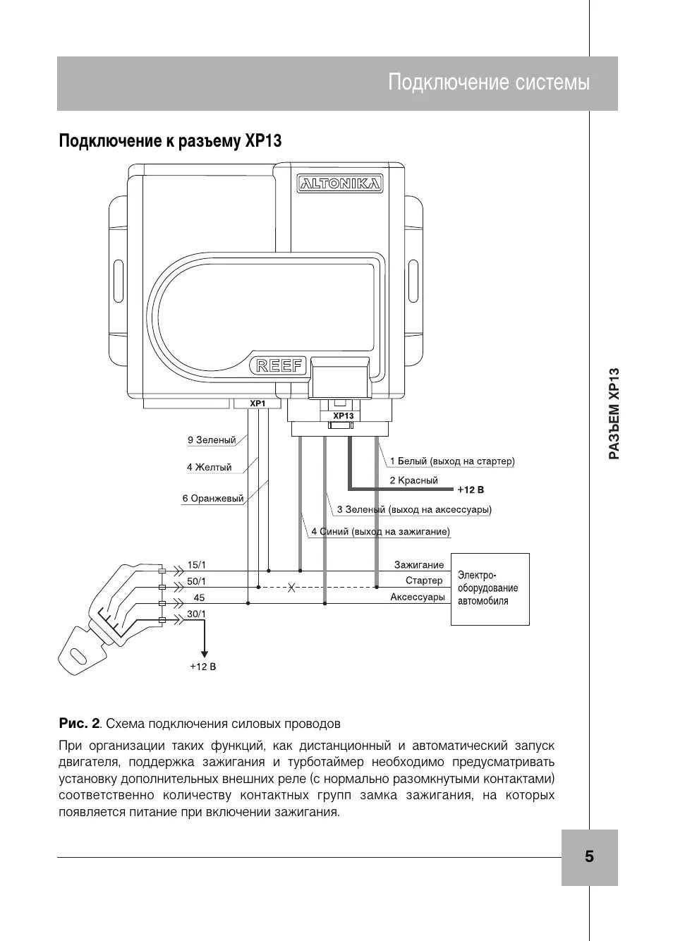 Подключение сигнализации альтоника Подключение системы, Подключение к разъему xp13 Инструкция по эксплуатации ООО А