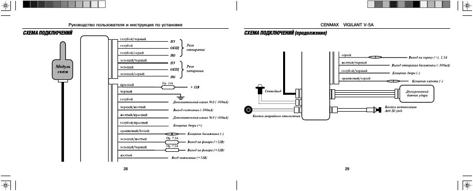 Подключение сигнализации cenmax vigilant Cenmax Vigilant V-5A: Instruction manual and user guide, A Руководство пользоват