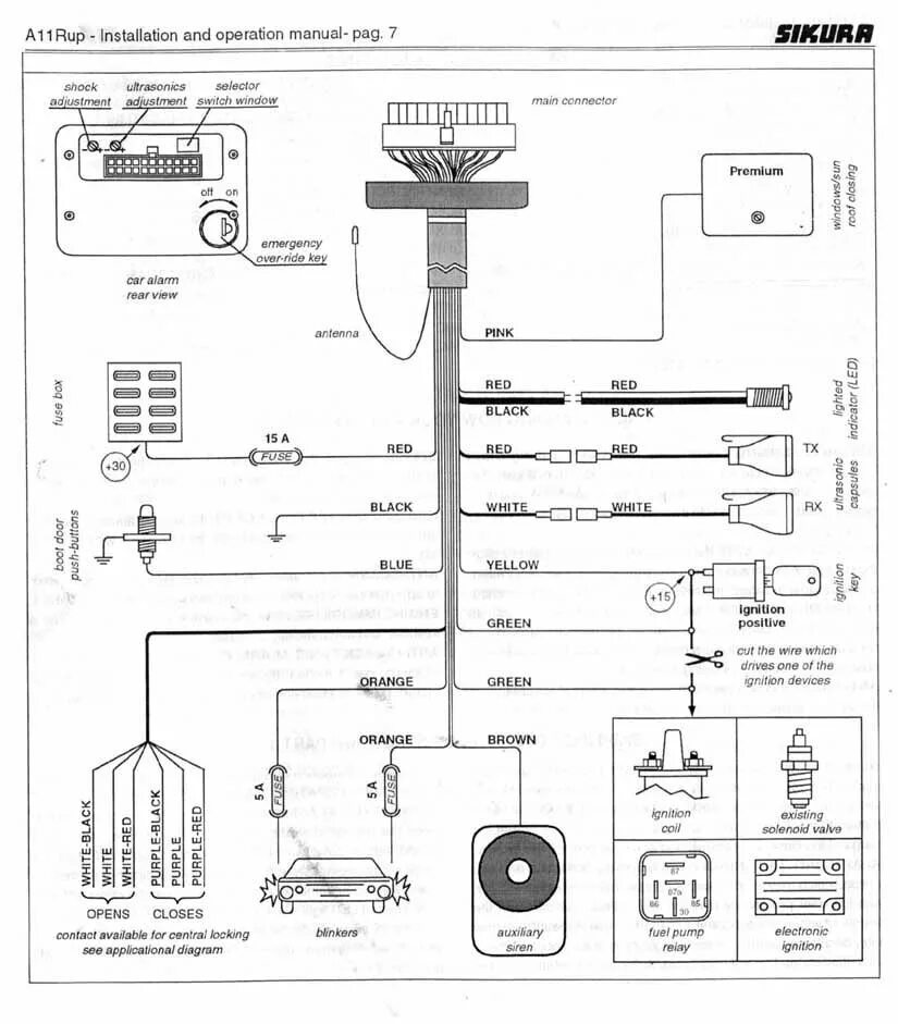Подключение сигнализации excellent Схемы подключения автомобильных сигнализаций Sikura-A11