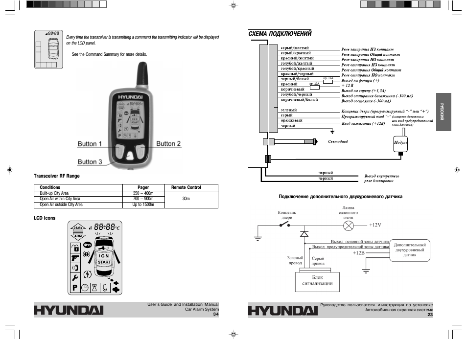 Подключение сигнализации hyundai Схема подключений Инструкция по эксплуатации Hyundai H-SS71 Страница 23 / 28