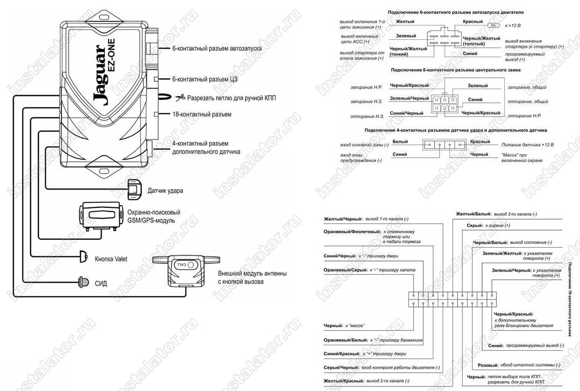 Подключение сигнализации jaguar Схема подключения сигнализации Jaguar EZ-one