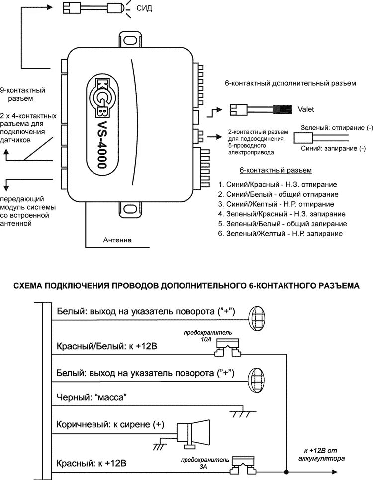 Подключение сигнализации kgb KGB VS-4000 - инструкция по установке