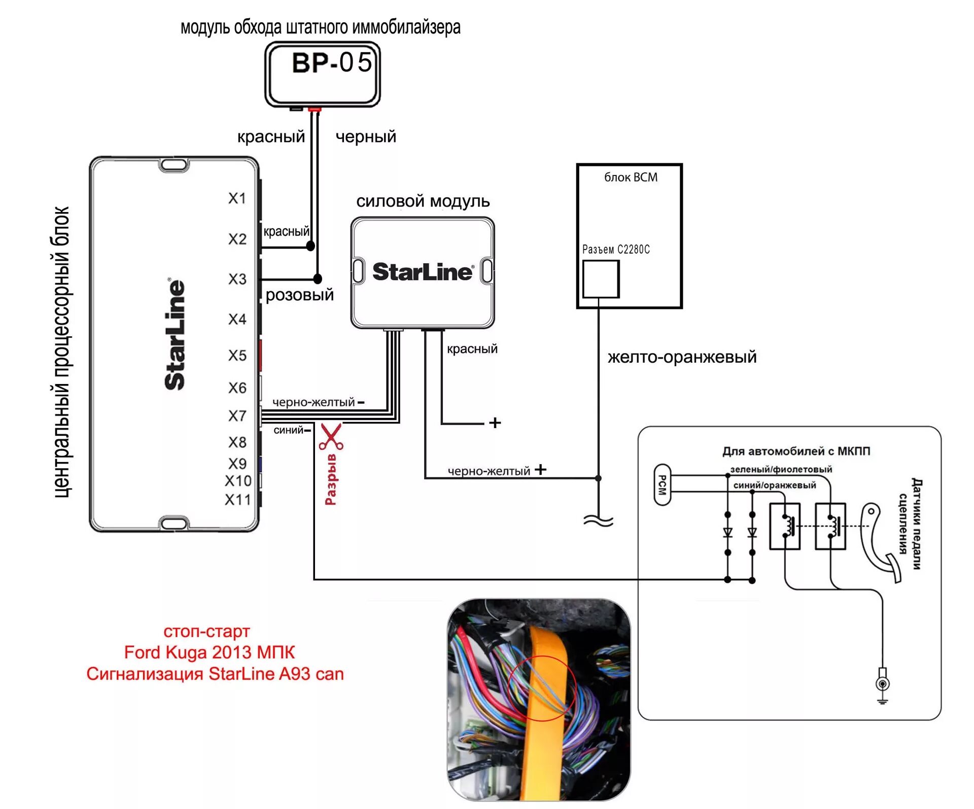 Подключение сигнализации по can шине Установка сигнализации StarLine A93 CAN с автозапуском - Ford Kuga (2G), 1,6 л, 