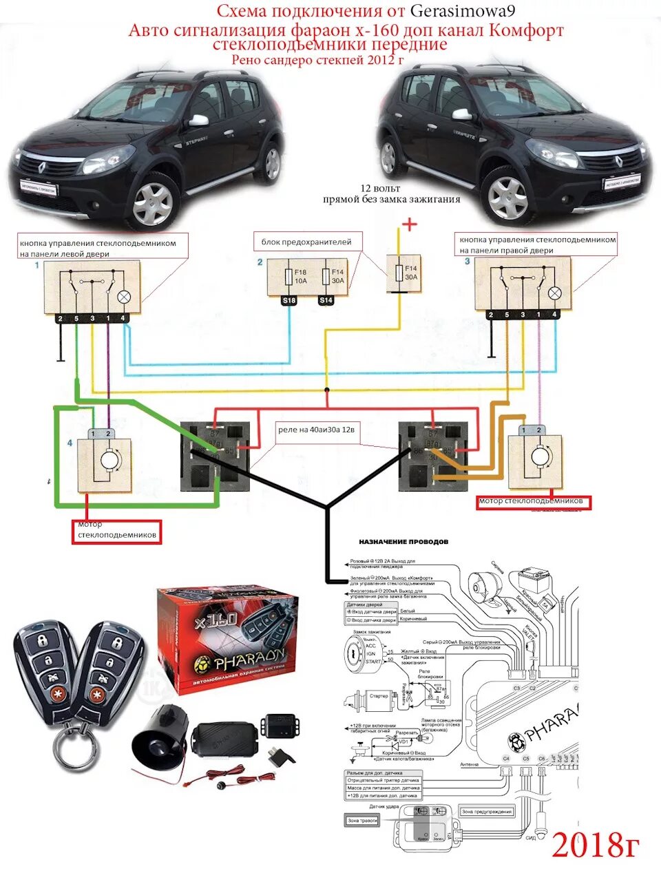 Подключение сигнализации с автозапуском лада ларгус 1.6 Доп канал комфорт от сигнализации и стеклоподьемник рено. - Renault Sandero Step