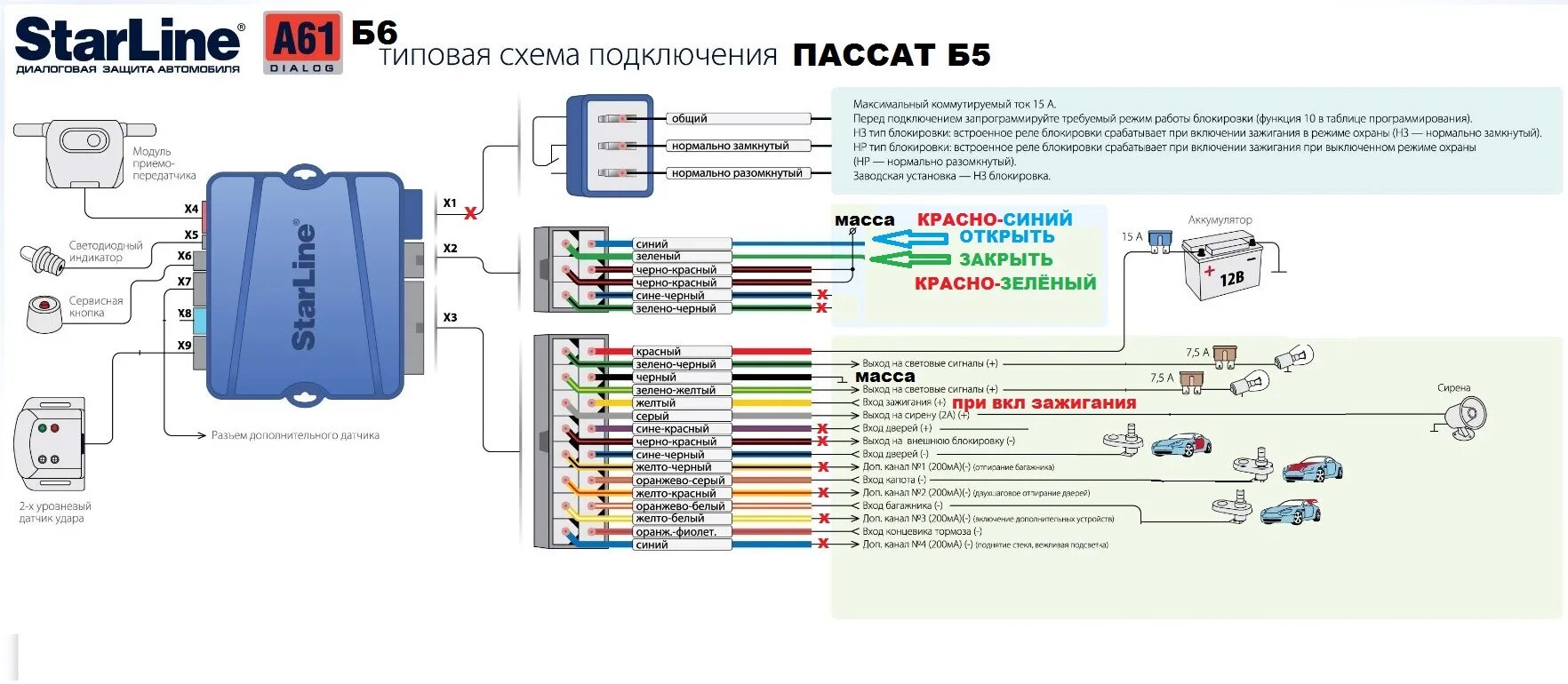 Подключение сигнализации старлайн а 9 1) старлайн Б6(без автозапуска) на пассат б5 - Volkswagen Passat B5, 1,8 л, 2000