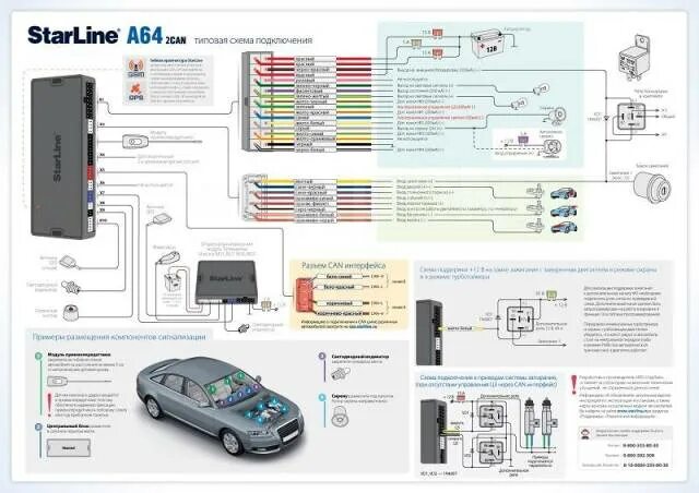 Подключение сигнализации старлайн а61 Блок сигнализации StarLine A64 2CAN Оригинал Б/У (СтарЛайн), в наличии. Цена: 3 