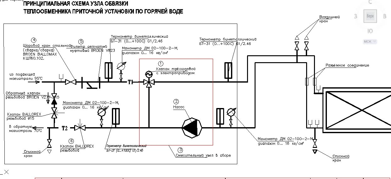 БТП для одной системы отопления при независимом присоединении к тепловой сети