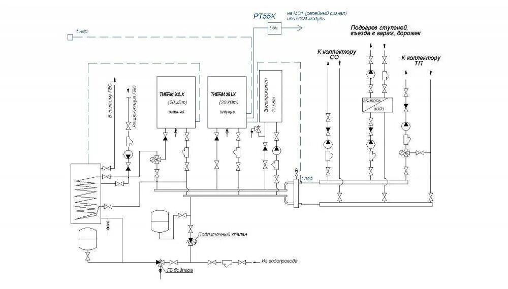 Подключение системы отопления к автономной котельной схема Схема отопления с двумя котлами фото - DelaDom.ru